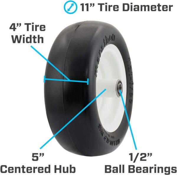 Marathon 11x4.00-5" Flat Free Lawnmower Tire on Wheel - Image 2