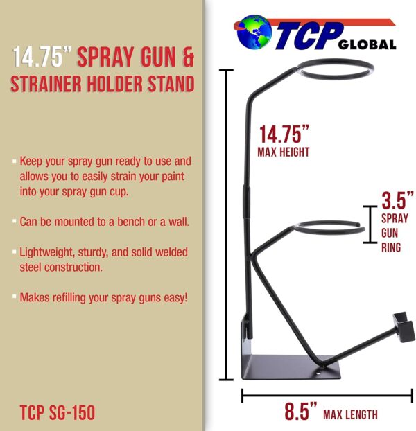 TCP Global Gravity Feed Paint Spray Gun Holder Stand with Strainer Holder - Image 2
