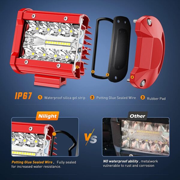 Nilight LED Light Bar 2PCS 60W 4Inch Triple Row Spot Flood Combo Lights - Image 2