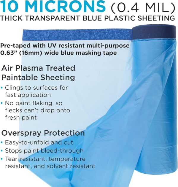 Dura-Gold 71" Wide x 65' Long Roll of Pure Blue Pre-Taped Masking Film - Image 2