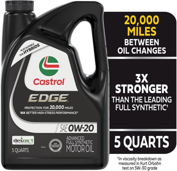 Castrol Edge 0W-20 Advanced Full Synthetic Motor Oil, 5 Quarts - Image 2